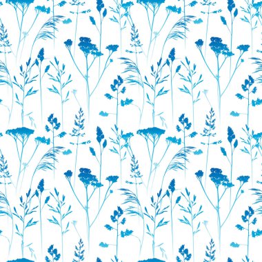 Beyaz arka plan üzerinde bitkisel siluetleri ile sorunsuz sınır