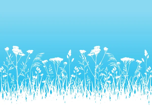 Blue Summer Meadow Grass Silhouettes — Stock Vector