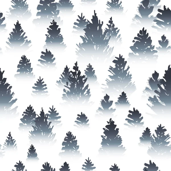 Seamless Pattern Misty Coniferous Forest Sketches White Background — Stock Vector