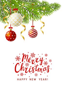 Kırmızı Xmas topları ile Noel tebrik kartı