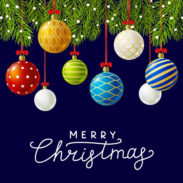 Carte Voeux Noël Avec Boules Noël Couleur — Image vectorielle