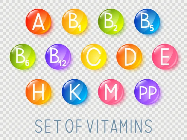 Viktiga Vitaminer Ikoner Med Transparent Effekt — Stock vektor