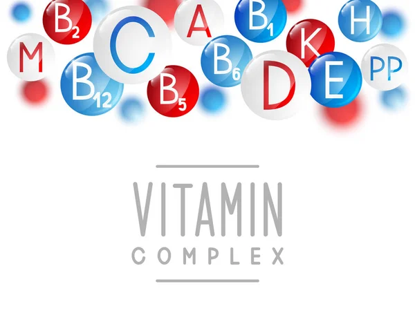 Vitamine Complex Geïsoleerd Witte Achtergrond — Stockvector