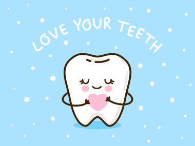 Mavi arka plan üzerinde şirin küçük diş