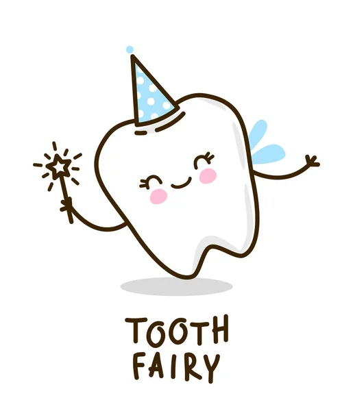可爱的牙齿仙女白色背景 — 图库矢量图片