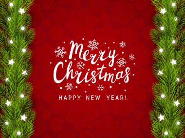 Noel ağacı sınır, vektör çizim ile tebrik kartı