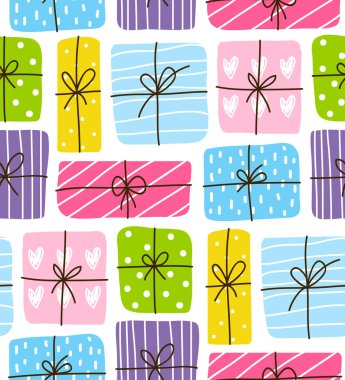 Renk hediye kutuları, vektör çizim ile Seamless modeli 