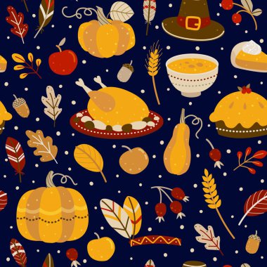 Şükran günü elemanları, vektör çizim ile Seamless modeli