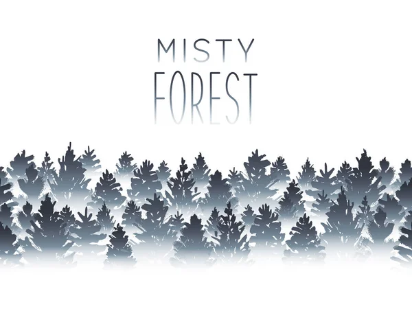 Misty Coniferous Forest Silhouette White Background Vector Illustration — Stock Vector