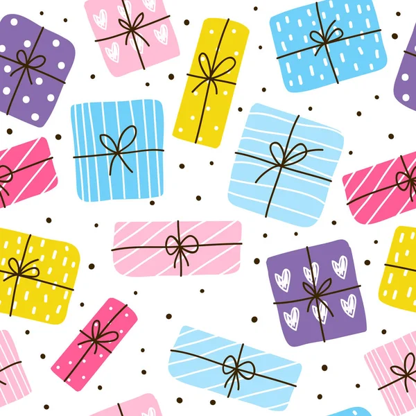 Renk hediye kutuları, vektör çizim ile Seamless modeli 