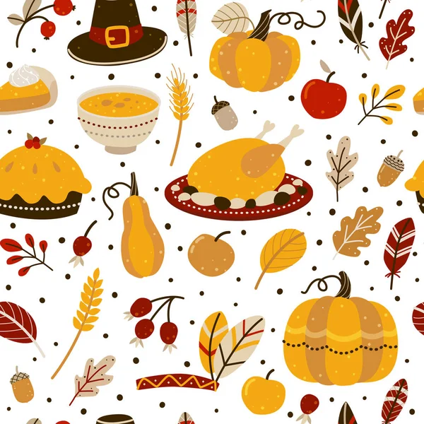 Seamless Pattern Thanksgiving Day Elements Isolated White Vector Illustration — Stock Vector