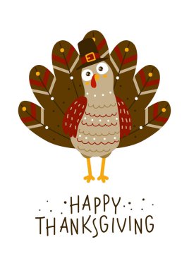 Şükran günü tebrik kartı şirin Türkiye, vektör çizim ile