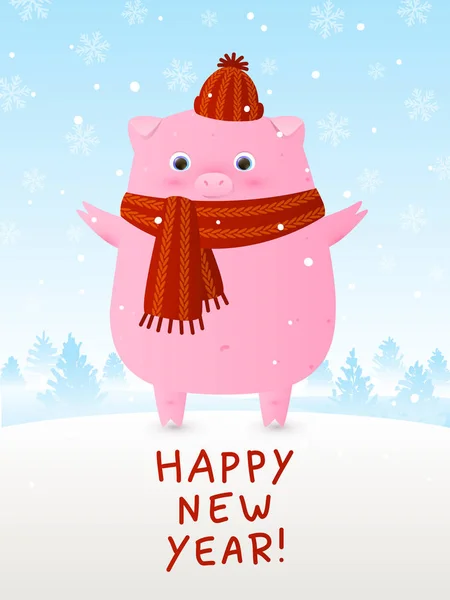 Cute Pig Symbol New Year 2019 Vector Illustration — Stock Vector