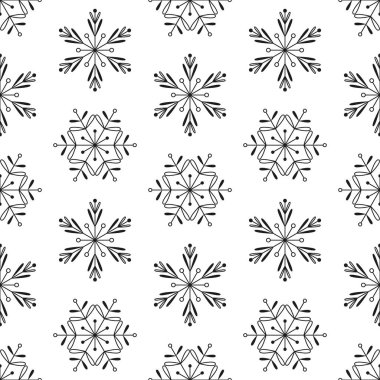 Kar taneleriyle kusursuz desen, vektör çizimi 