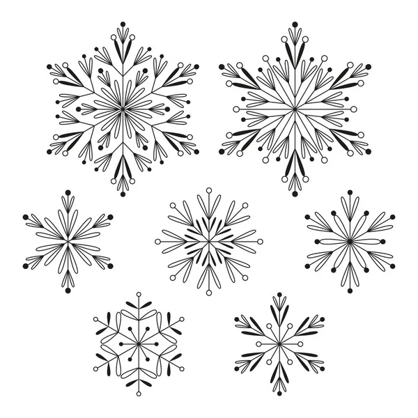 Набор Рождественских Снежинок Изолированных Белой Векторной Иллюстрации — стоковый вектор