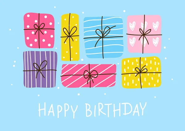 Doğum Günü Tebrik Kartı Ile Renk Hediye Kutuları — Stok Vektör