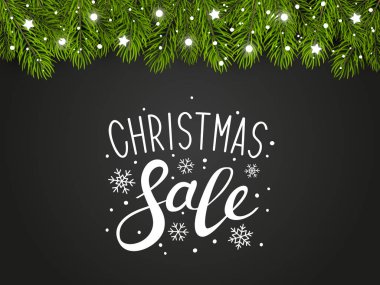 Koyu arka plan üzerinde tatil dekorasyonu ile Noel ağacı sınır