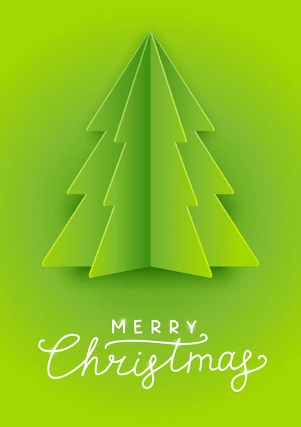Merry Christmas Wenskaart Met Groenboek Kerstboom — Stockvector