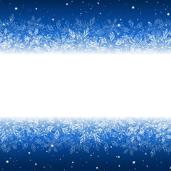 Sneeuwvlokken Glanzende Rand Met Blauwe Achtergrond Kopie Ruimte — Stockvector