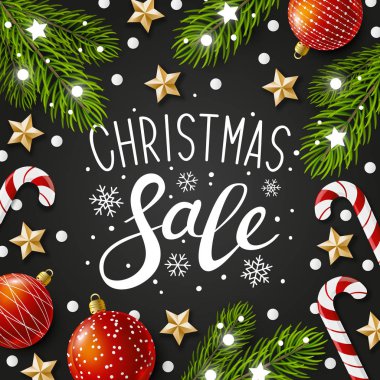 Noel tebrik kartı siyah tatil dekor ve Noel satış yazıt ile 