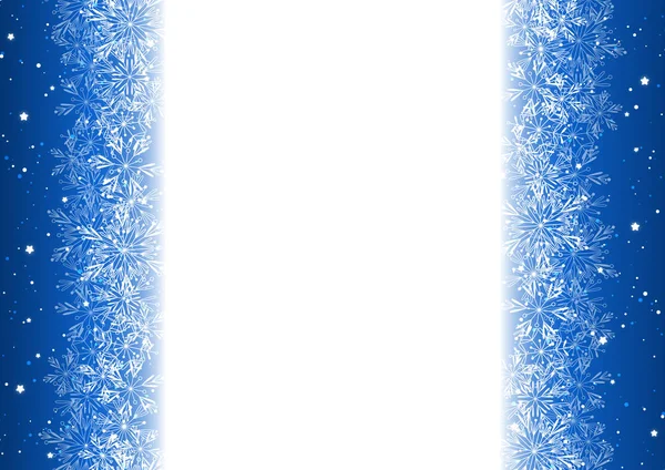 Kerstmis Achtergrond Met Witte Glanzende Sneeuwvlokken Blauw — Stockvector