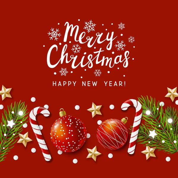 Kırmızı tatil dekorasyonu ile Noel tebrik kartı 