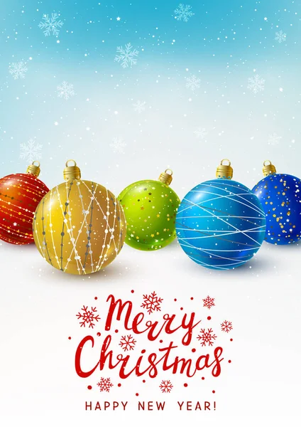 Tarjeta Felicitación Navidad Con Bolas Color — Vector de stock