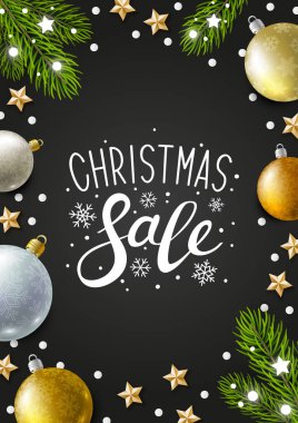 Noel satış kartı ile tatil dekor siyah arka plan üzerine