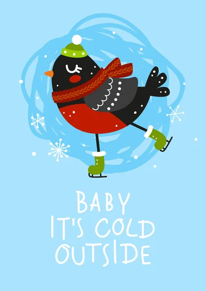 Vector Εικονογράφηση Του Χειμώνα Ευχετήρια Κάρτα Χαριτωμένο Κακκινολαιμής Και Μωρό — Διανυσματικό Αρχείο