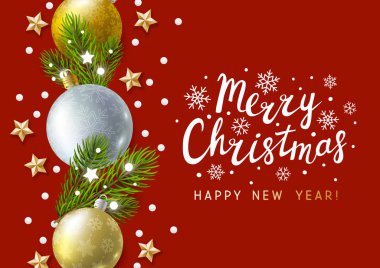 Kırmızı tatil dekorasyonu ile Noel tebrik kartı