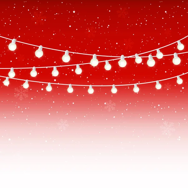 Bombillas Navidad Sobre Fondo Rojo Estrellado — Vector de stock