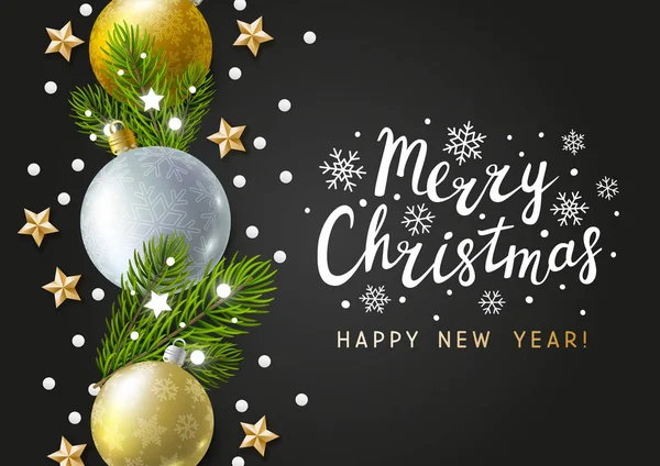 Koyu arka plan üzerinde tatil dekorasyonu ile Noel tebrik kartı