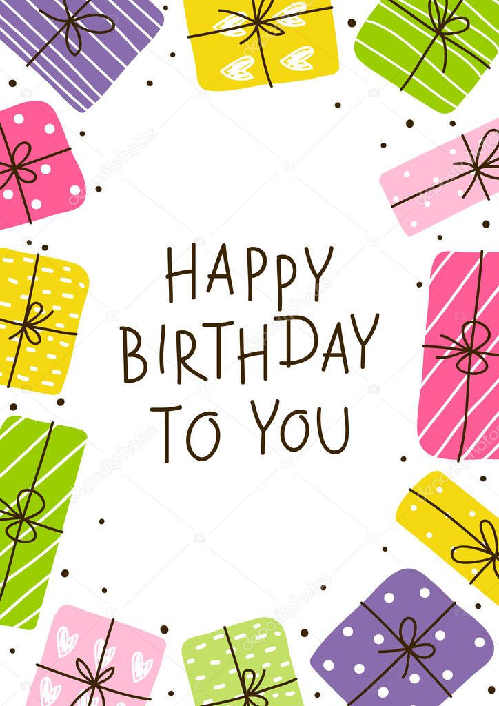 Birthday greeting card with color gift boxes