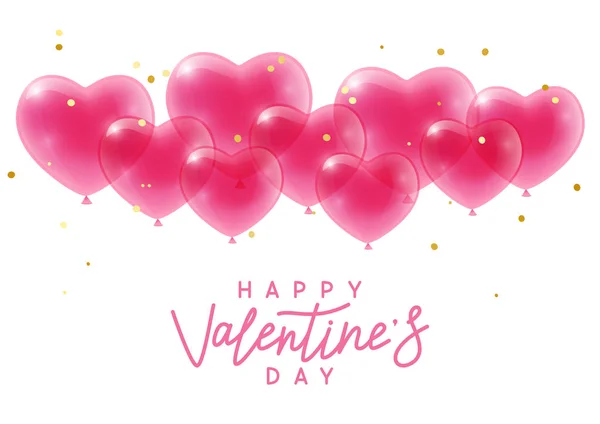 Tarjeta Felicitación Del Día San Valentín Con Corazones Rosados Brillantes — Vector de stock