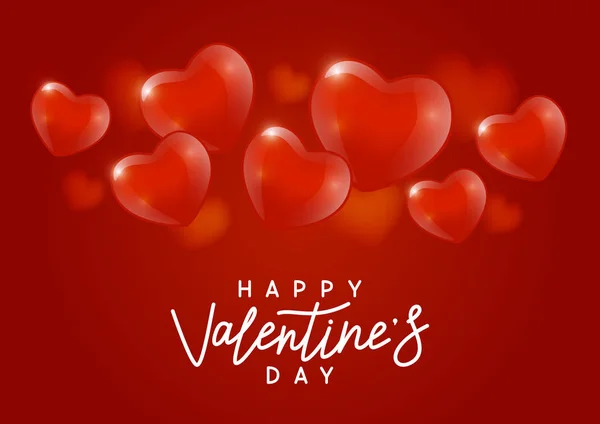 Valentines Day Poster Red Shiny Hearts — Stock Vector