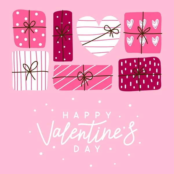 Valentines Day Greeting Card Gift Boxes — Stock Vector