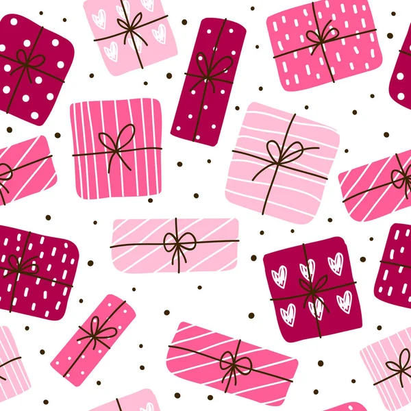 与粉红色礼品盒无缝的边界 — 图库矢量图片
