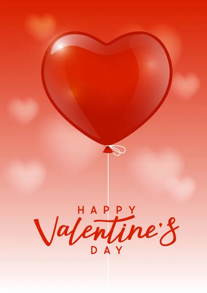 Открытки День Святого Валентина Глянцевым Сердечным Баллоном — стоковый вектор