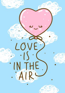 Aşk kavramı ile kalp hava balonu gökyüzü arka plan üzerinde 