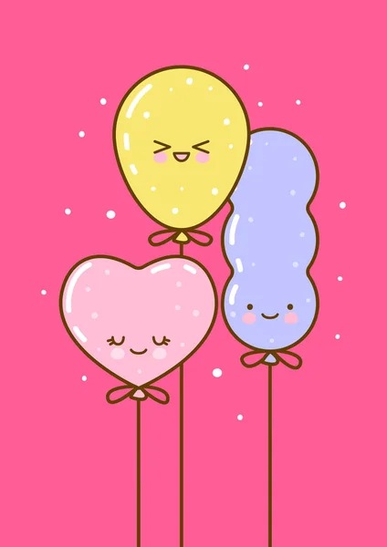 Születésnapi Üdvözlőkártya Aranyos Léggömbökkel Rózsaszín Háttér — Stock Vector