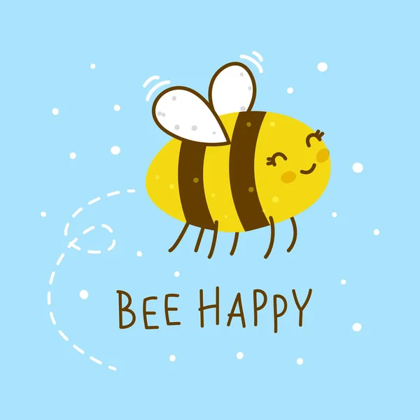 Cute Honey Bee Blue Background — Stock Vector