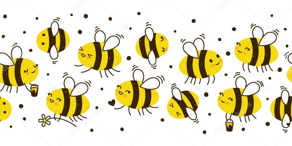 Set of honey bees isolated on white background