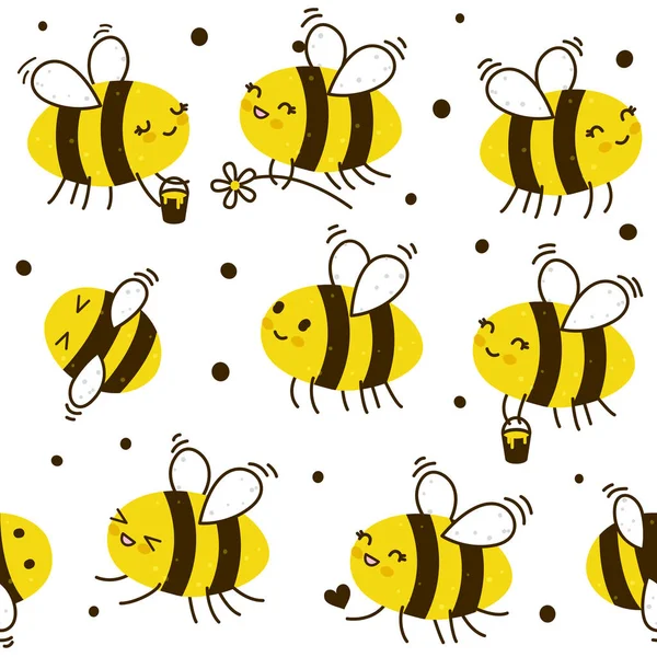 Set Honey Bees Isolated White Background — Stock Vector