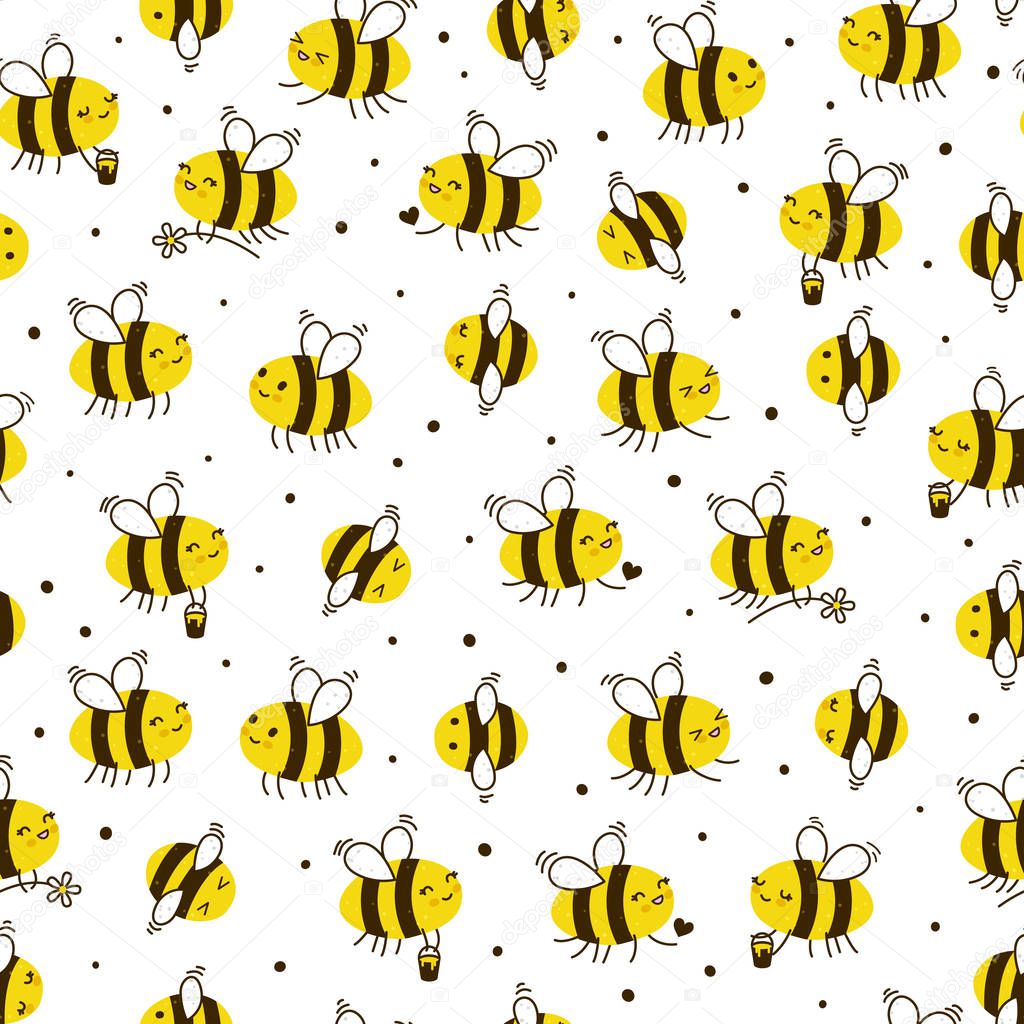 Set of honey bees isolated on white background