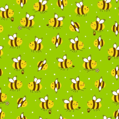 Yeşil zemin üzerine tatlı bal arıları ile Seamless modeli