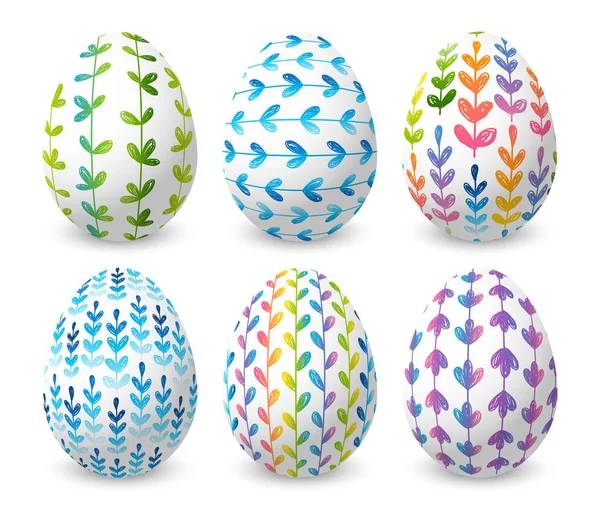 Conjunto Huevos Pascua Con Color Floral Adornado Aislado Sobre Fondo — Archivo Imágenes Vectoriales