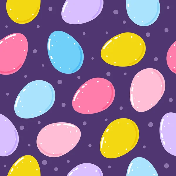 Seamless Pattern Color Easter Eggs Purple Background — Stock Vector