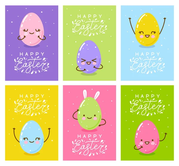 Mutlu Yumurtalı Paskalya Kartpostal Seti — Stok Vektör