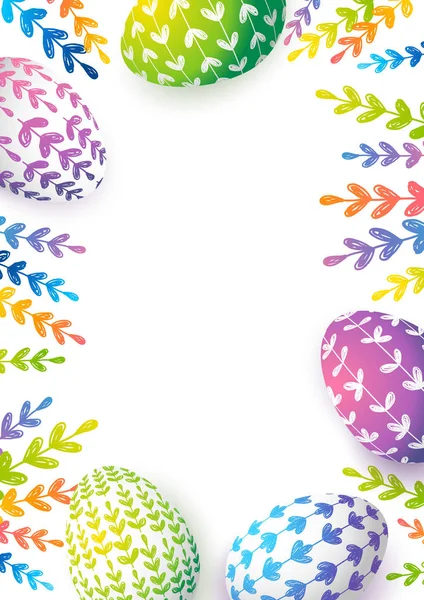 白い背景で隔離の色花卵をイースターのグリーティング カード — ストックベクタ