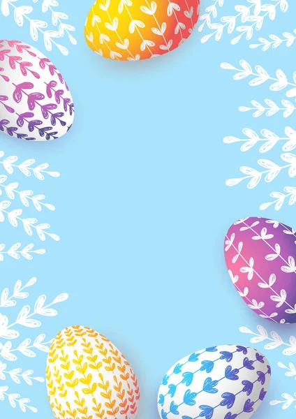 青の背景に卵の花の色でイースターのグリーティング カード — ストックベクタ